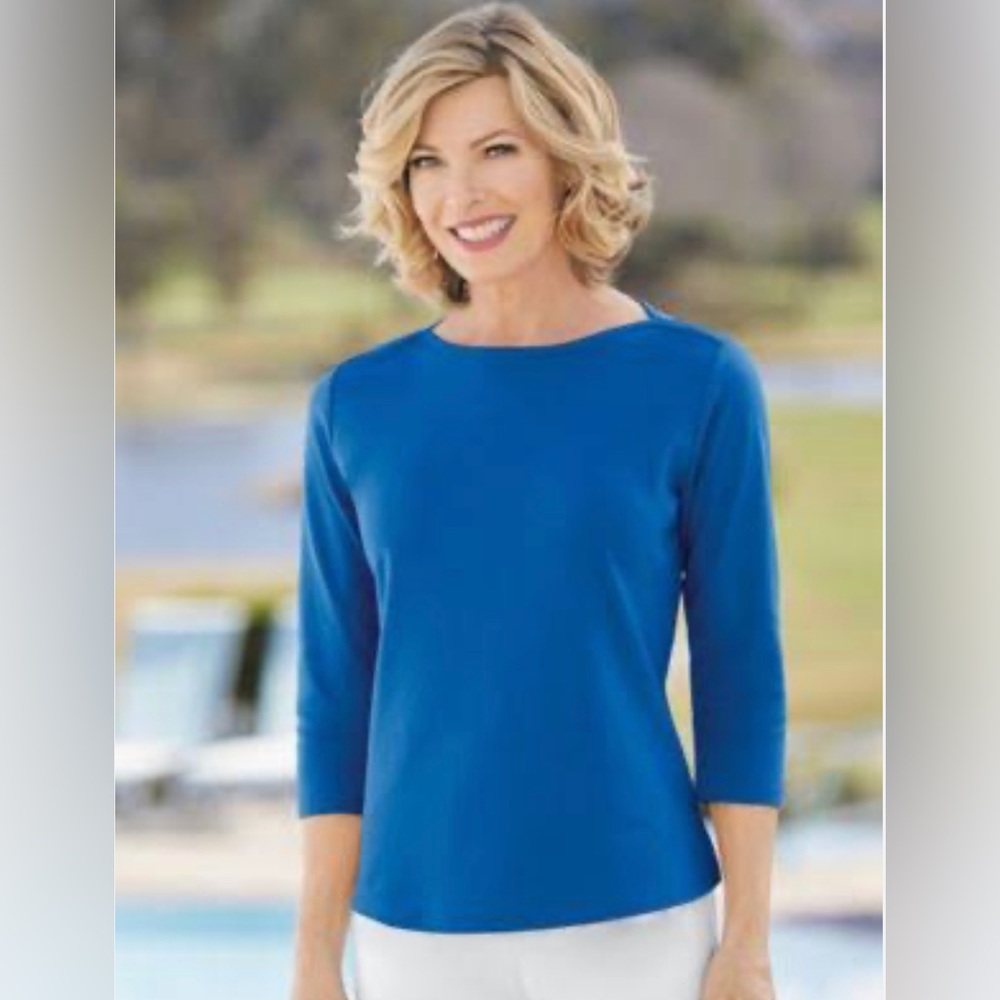 STUDIO F, Ocean Blue Soft Touch Bateau Neck T-Shirt